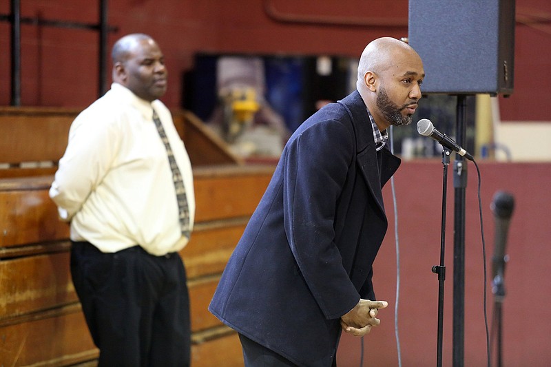 Councilman Anthony Byrd tells those at a town hall meeting that they have his vote Saturday, March 9, 2019 at Hope for the Inner City in Chattanooga, Tennessee. Byrd has faced harsh criticism in recent months for not doing more to oppose the industrial rezoning of Tubman.