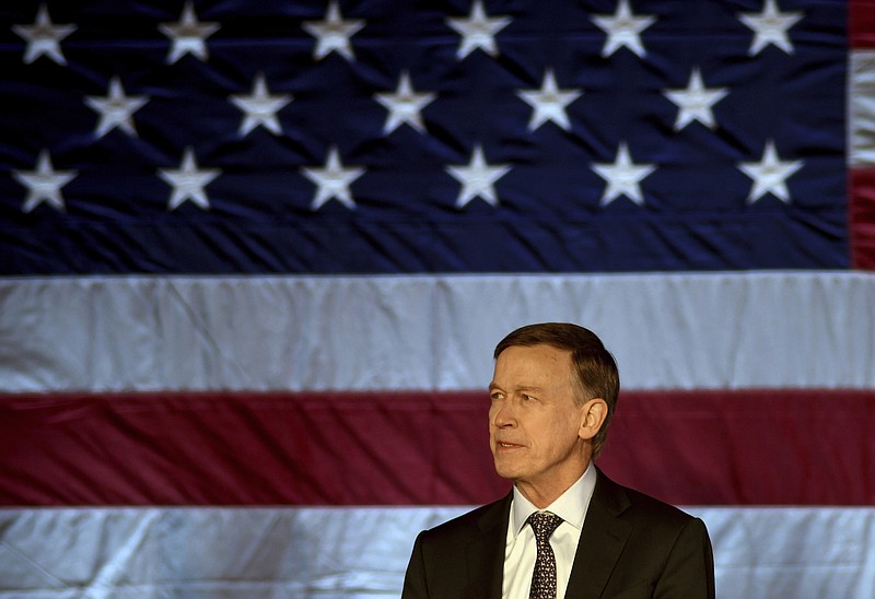 Former Colorado Gov. John Hickenlooper speaks at a sendoff event in Denver last Thursday to launch his campaign for the Democratic nomination for the presidency in 2020.
