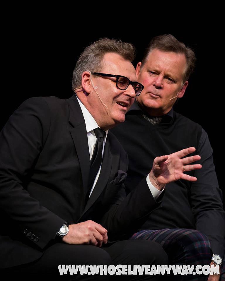 Greg Proops, left, and Joel Murray, at right, are joined by Chip Esten and Jeff Davis for the "Whose Live Anyway?" improv show in Walker Theatre on Saturday night. / Facebook.com photo