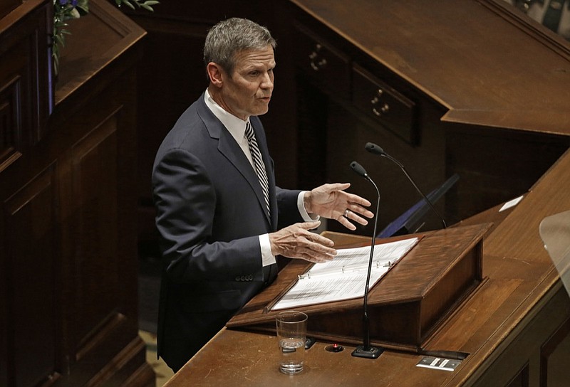 Tennessee Gov. Bill Lee delivers his first State of the State Address Monday, March 4, 2019, in Nashville, Tenn. (AP Photo/Mark Humphrey)