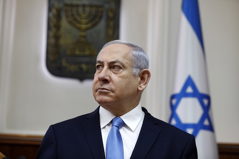 Israeli Prime Minister Benjamin Netanyahu, chairs the weekly cabinet meeting at his Jerusalem office, Sunday, March 10, 2019. (Gali Tibbon/Pool Photo via AP)