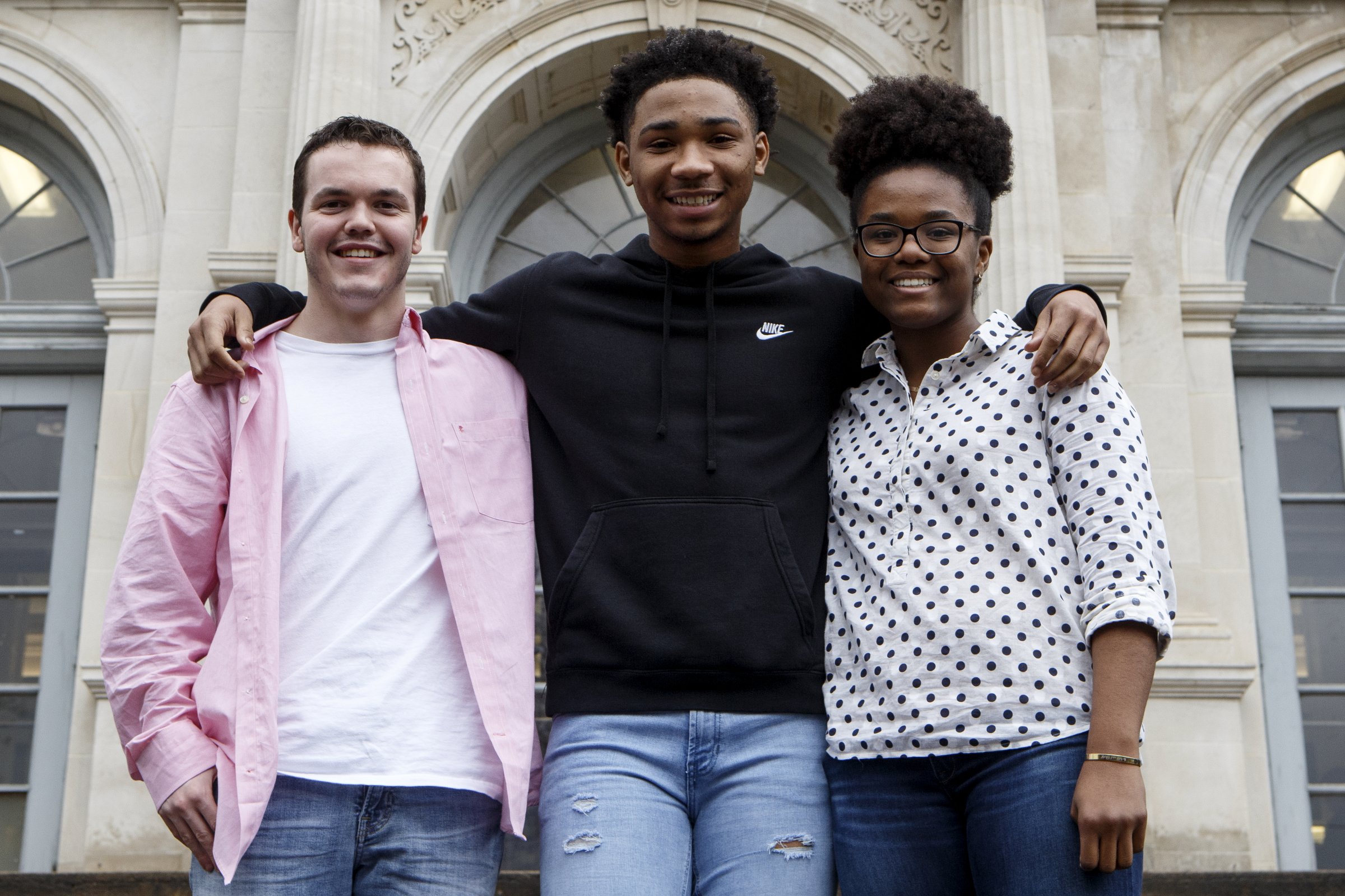 Fisher Latham, left, Brevin Sims and Lauren Tolbert pose at Chattanooga School for Arts and Sciences on Friday, March 1, 2019 in Chattanooga, Tenn. The CSAS students participated in the Tennessee Bar Association's CATALYST program through their gifted program. With the help of gifted teacher, Kelly Davis, the group co-authored the bill which addresses voter registration and proposes a program/partnership through the DMV that would make it easier for eligible Tennesseans to register to vote.