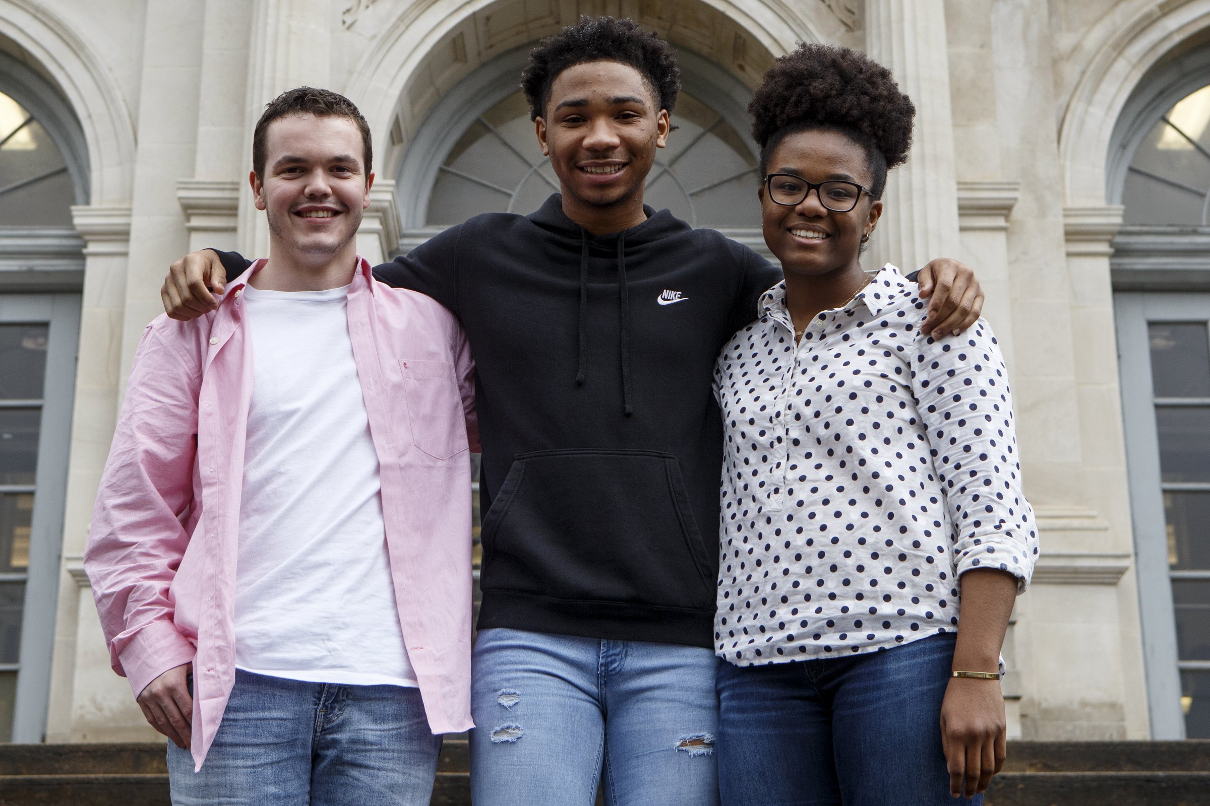 Fisher Latham, left, Brevin Sims and Lauren Tolbert pose at Chattanooga School for Arts and Sciences on Friday, March 1, 2019 in Chattanooga, Tenn. The CSAS students participated in the Tennessee Bar Association's CATALYST program through their gifted program. With the help of gifted teacher, Kelly Davis, the group co-authored the bill which addresses voter registration and proposes a program/partnership through the DMV that would make it easier for eligible Tennesseans to register to vote.