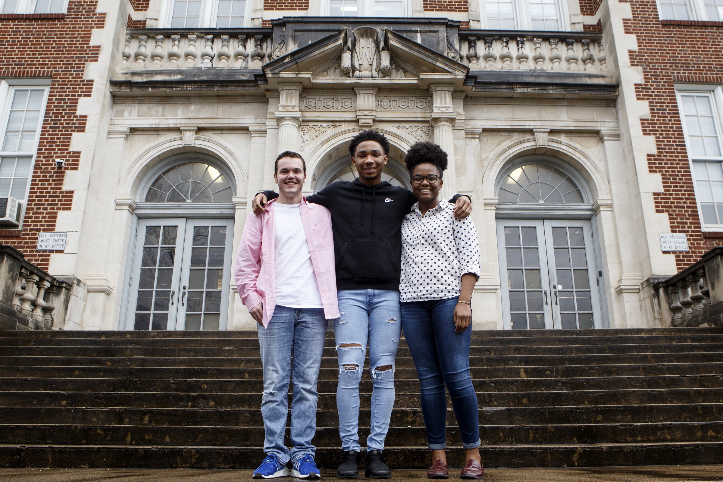 Fisher Latham, left, Brevin Sims and Lauren Tolbert pose at Chattanooga School for Arts and Sciences on Friday, March 1, 2019 in Chattanooga, Tenn. The CSAS students participated in the Tennessee Bar Association's CATALYST program through their gifted program. With the help of gifted teacher, Kelly Davis, the group co-authored the bill which addresses voter registration and proposes a program/partnership through the DMV that would make it easier for eligible Tennesseans to register to vote.