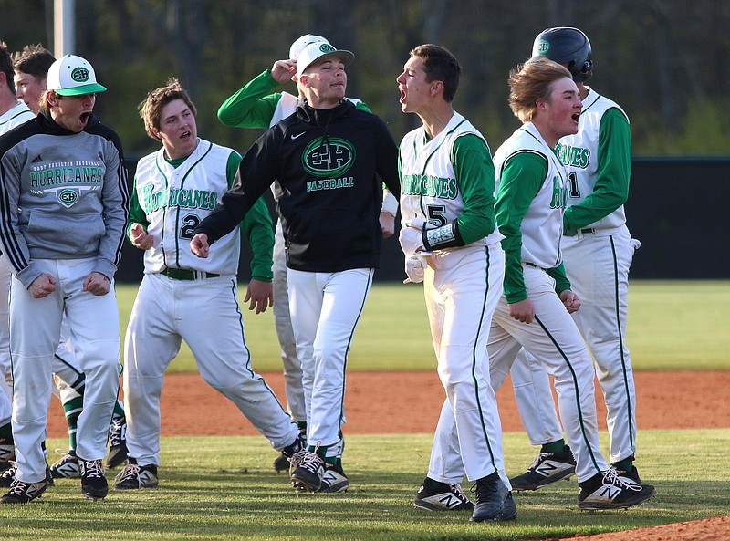 East Hamilton baseball team celebrates a win over Cleveland following the game Monday, March 18, 2019 at East Hamilton High School in Chattanooga, Tennessee. 