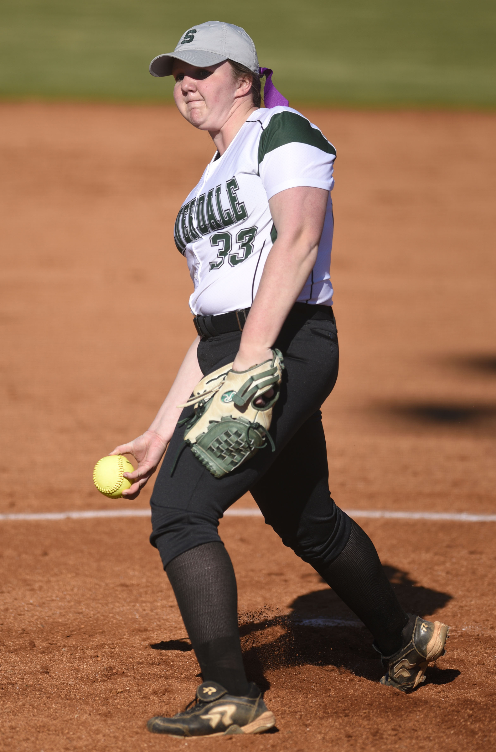 Silverdale's Maddie Tankersly (33) delivers to the plate. The Silverdale Baptist Academy Lady Seahawks hosted the Girls Preparatory School Bruisers in TSSAA softball action on March 19, 2019.