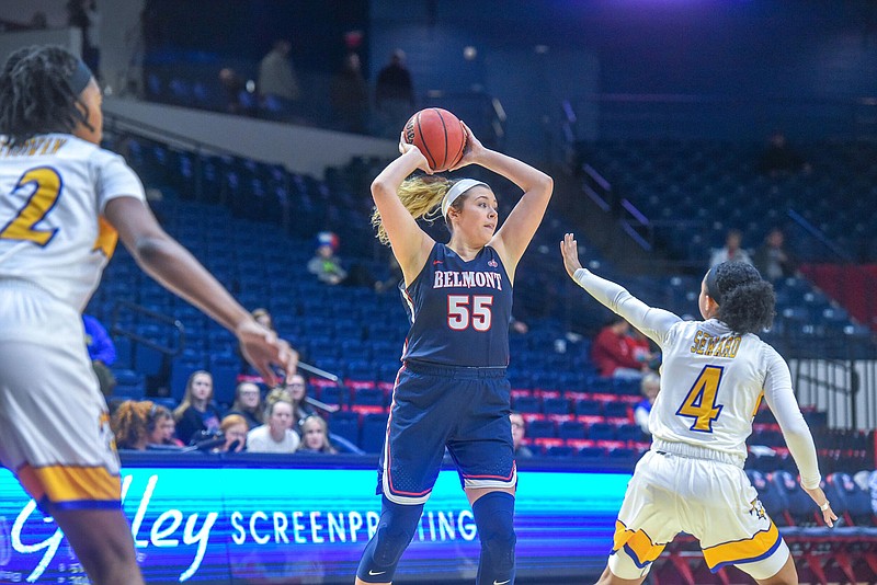 Belmont junior Maddie Wright (55) is a former Boyd Buchanan standout and the daughter of UTC football head coach Rusty Wright. / Belmont Athletics photo