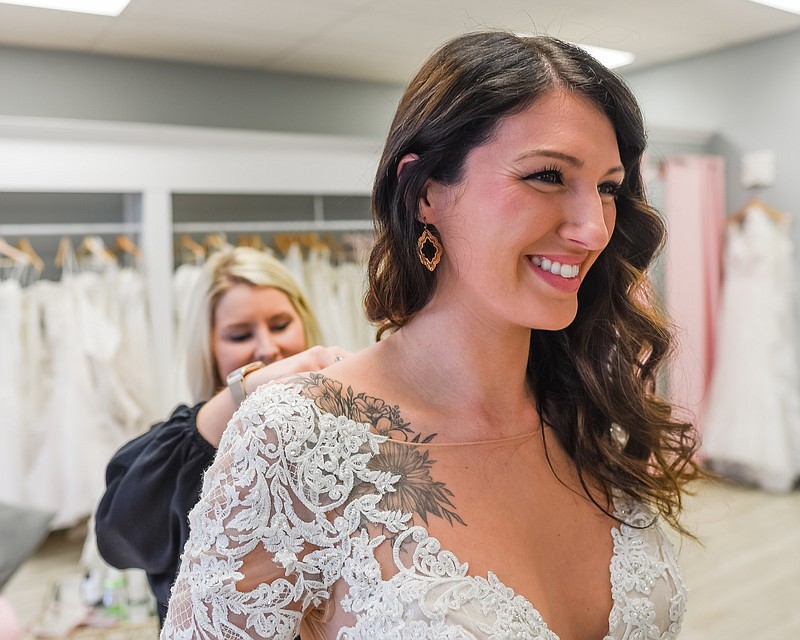 The inaugural Ooltewah Bridal Market at Cambridge Square includes a fashion show featuring gowns from Mrs. Bridal, pictured, and Barn Door Boutique. / Contributed photo by Sarah Gillman