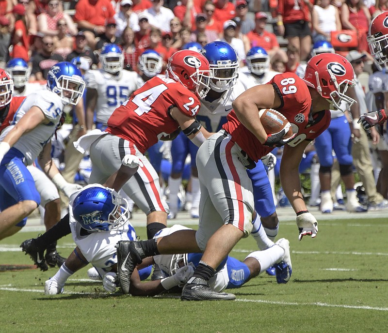 Georgia tight end Charlie Woerner had 11 receptions for 148 yards as a junior last season with the Bulldogs.