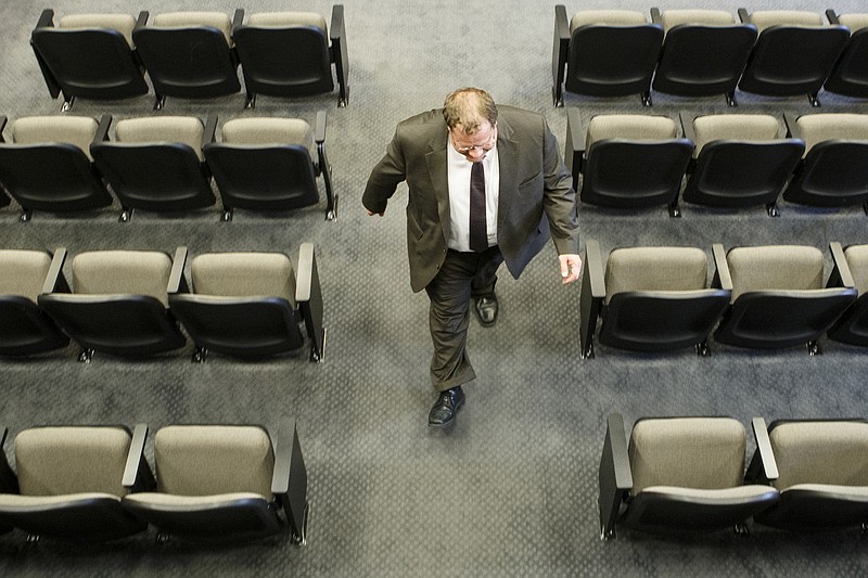 Scott Grant leaves the County Commission assembly room after interviewing for General Sessions Judge before members of the Hamilton County Commission at the Hamilton County Courthouse on Wednesday, March 20, 2019 in Chattanooga, Tenn. Current General Sessions Court Judge Clarence Shattuck, 83, announced he will retire on April 1.