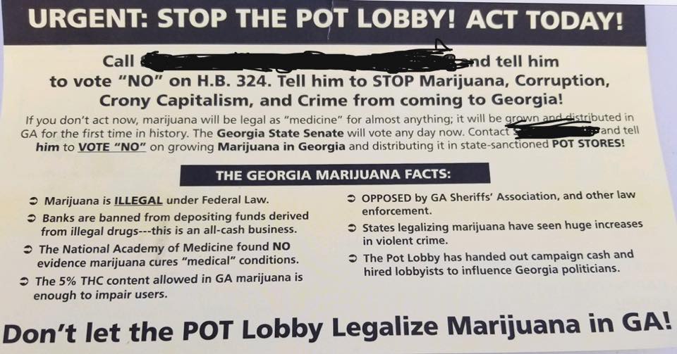 A mailer sent by the Faith and Freedom coalition, opposing Georgia's medical marijuana legislation