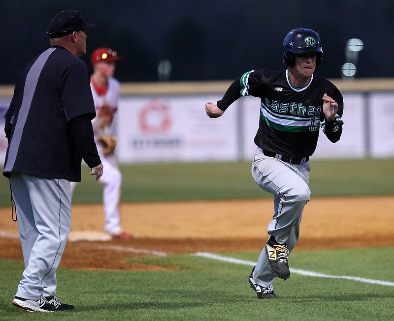 East Hamilton's Josh Brown scores in East Hamilton's 7-2 District 5-AAA win Tuesday night at Ooltewah.
