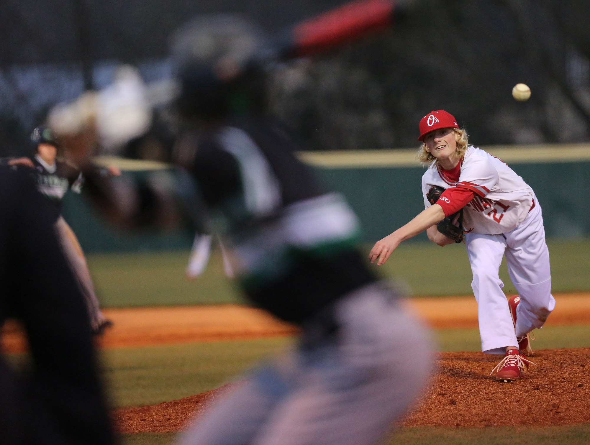 Ooltewah's Chris Bayne (21) pitches Tuesday, March 26, 2019 during the East Hamilton vs. Ooltewah baseball game at Ooltewah High School in Ooltewah, Tennessee.