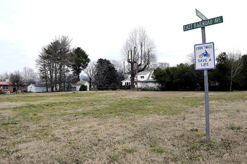 Staff photo by Ben Benton This cleared residential lot on the corner of East Railroad and Cumberland avenues is at the center of a lawsuit filed in chancery court against the city of Pikeville, Tennessee, and its zoning board of appeals by Bledsoe County Mayor Gregg Ridley over the rejection of his request that the property be rezoned commercial. Adjacent properties presently are zoned residential.