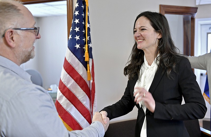 Pennsylvania state Rep. Stephanie Borowicz chats with visitors during an open house at her Milesburg office on March 7, 2019.