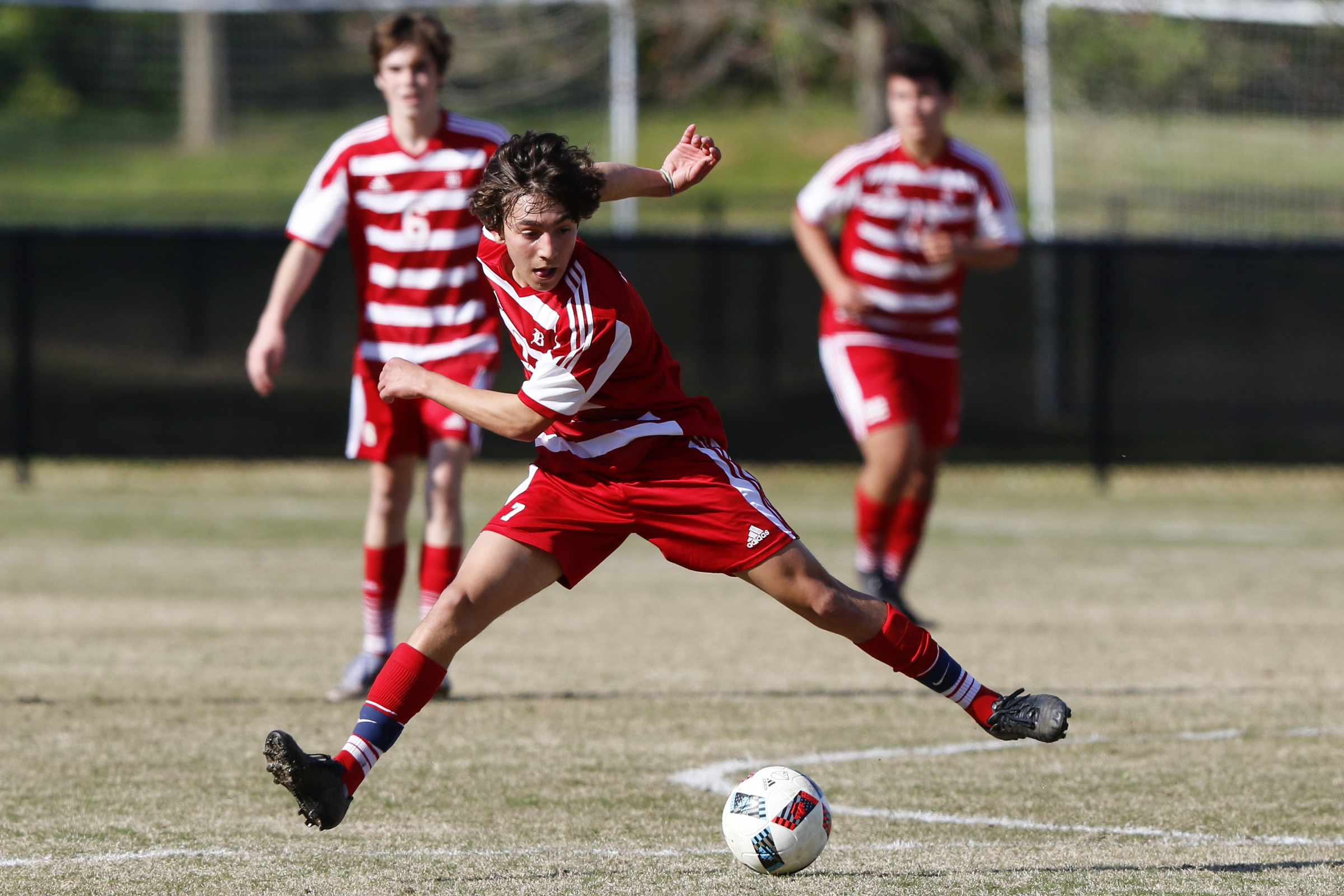 Baylor's Ethan Nunes (7) goes to play the ball against Dalton at Baylor School on Tuesday, April 2, 2019 in Chattanooga, Tenn.