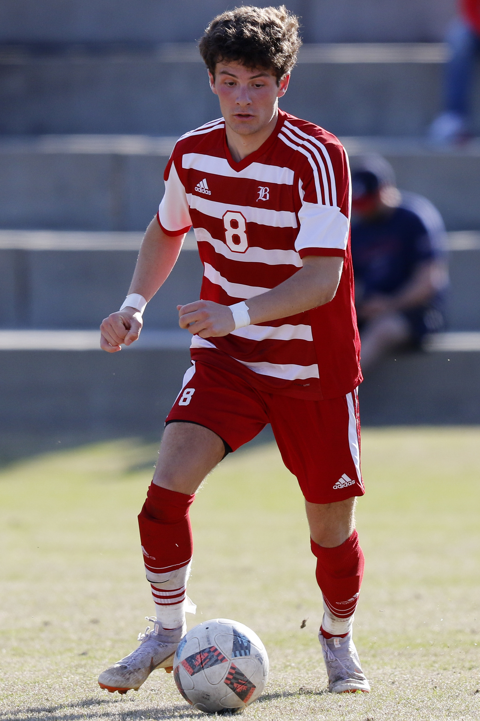Baylor's John Musick (8) dribbles the ball against Dalton at Baylor School on Tuesday, April 2, 2019 in Chattanooga, Tenn.