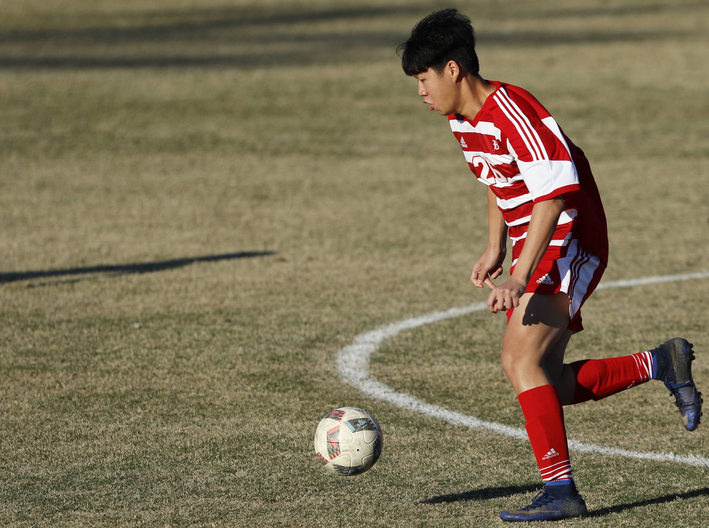 Baylor's Klaus Li (26) plays the ball against Dalton at Baylor School on Tuesday, April 2, 2019 in Chattanooga, Tenn.