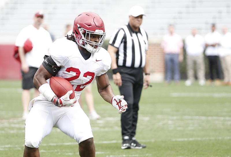 Alabama junior running back Najee Harris, shown during last Saturday's scrimmage, rushed for 783 yards and 6.7 yards per carry last season.