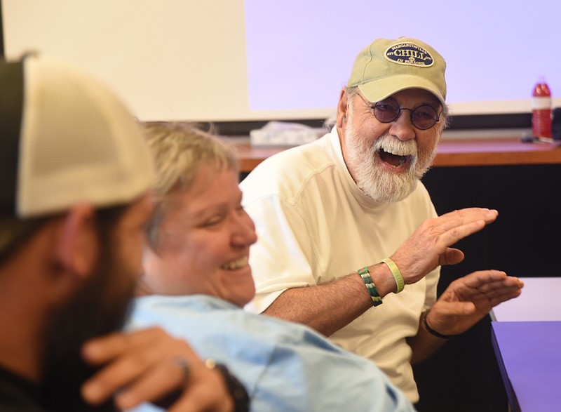 In this 2016 staff file photo, songwriter Don Goodman, far right, laughs during an Operation Song meeting at Chattanooga Lifestyle Center. Goodman and fellow songwriter Steve Dean travel weekly from Nashville to work with local veterans.