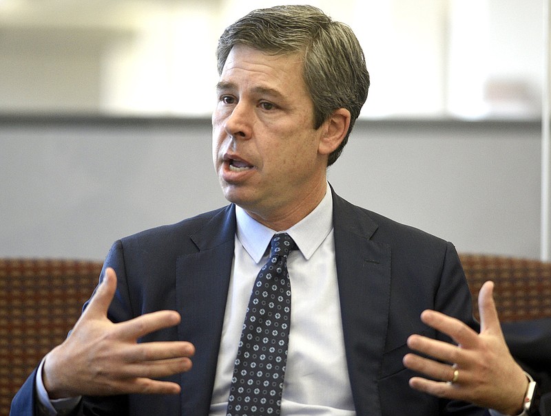 Mayor Andy Berke speaks with the editors of the Times Free Press, at the newspaper's offices in this 2018 file photo.
