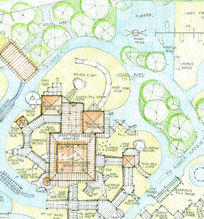 This screenshot of a portion of a rendering by New York-based company Play By Design shows the layout for Crossroads Unity Family Park. / Renderings by Play By Design