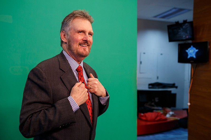 Chief Meteorologist Paul Barys provides a weather forecast during a broadcast from the studio of the WRCB Channel 3 Eyewitness News television station on Tuesday, Feb. 19, 2019.