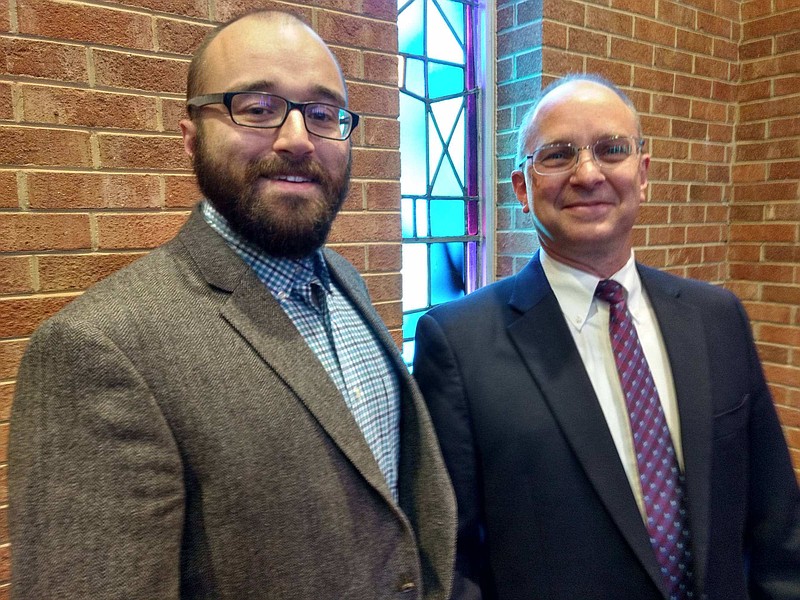 Chattanooga Chamber Choir Artistic Director Josh Golden, left, with organist John Wigal. / Harv Wileman photo