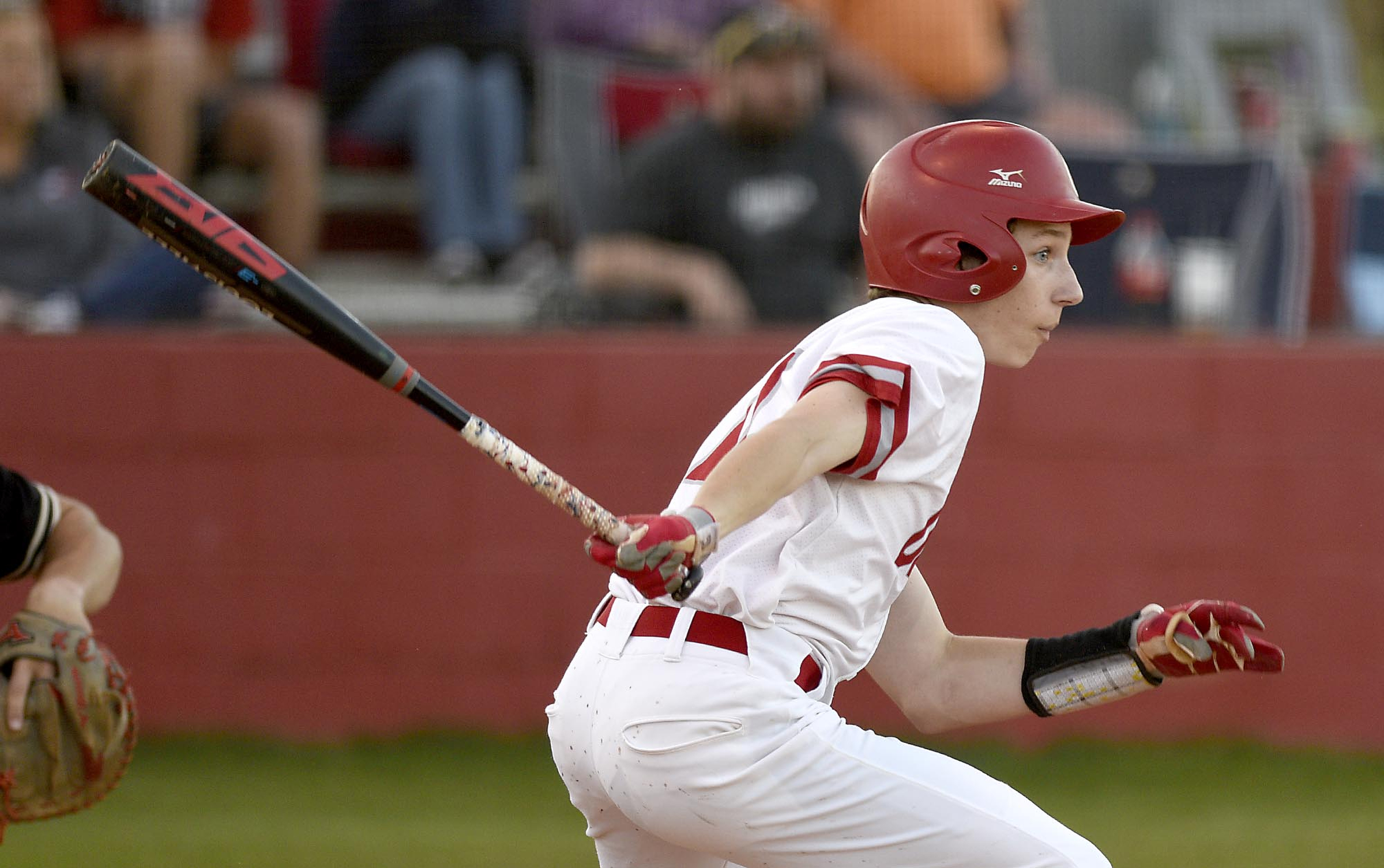 Ooltewah's Connor Beach (32) follows through after making contact. The Bradley Central Bears visited the Ooltewah Owls in TSSAA baseball action on April 9, 2019.