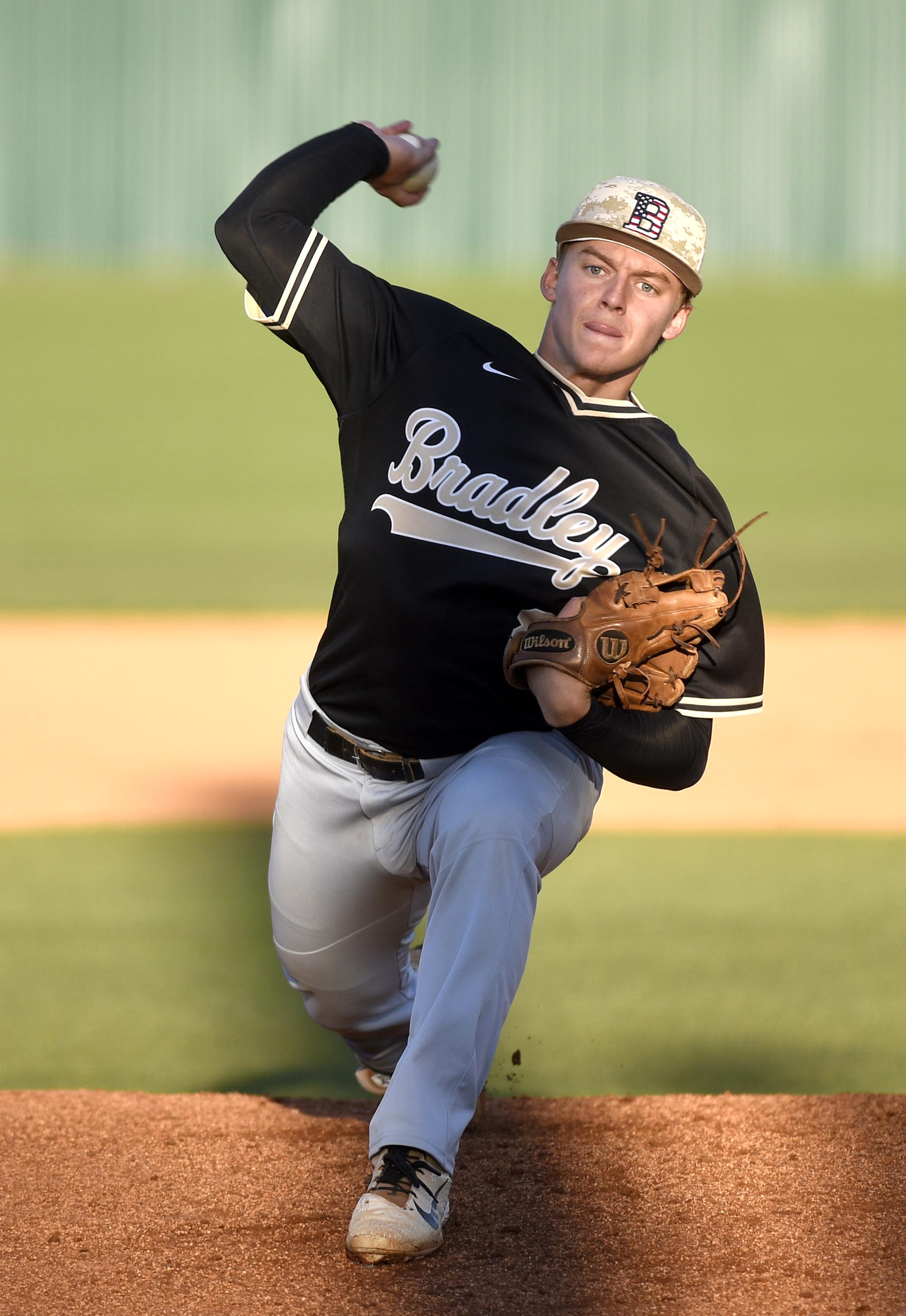 Dylan Standifer (8) pitches for Bradley Central. The Bradley Central Bears visited the Ooltewah Owls in TSSAA baseball action on April 9, 2019.