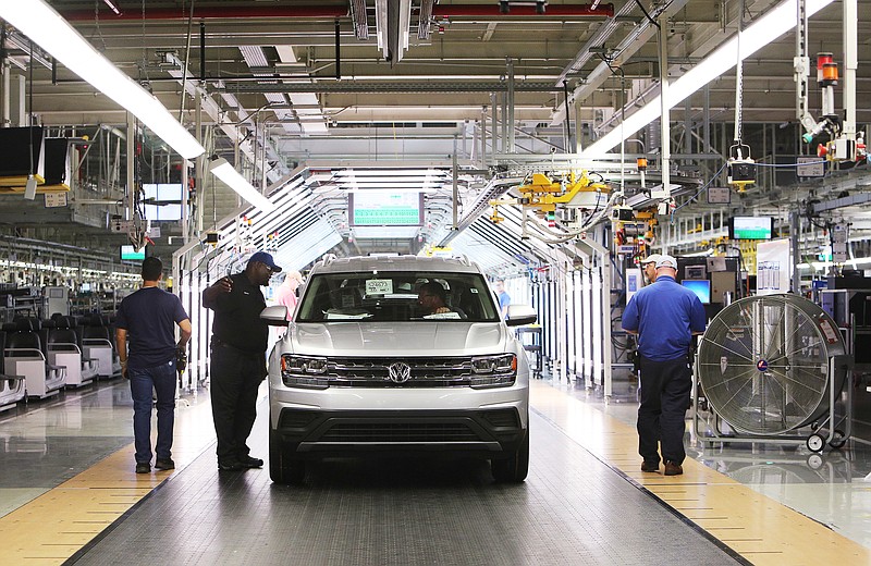 Staff file photo by Erin O. Smith / Vehicles reach the end of the assembly line before they are driven the next area of the Volkswagen assembly plant in Chattanooga.