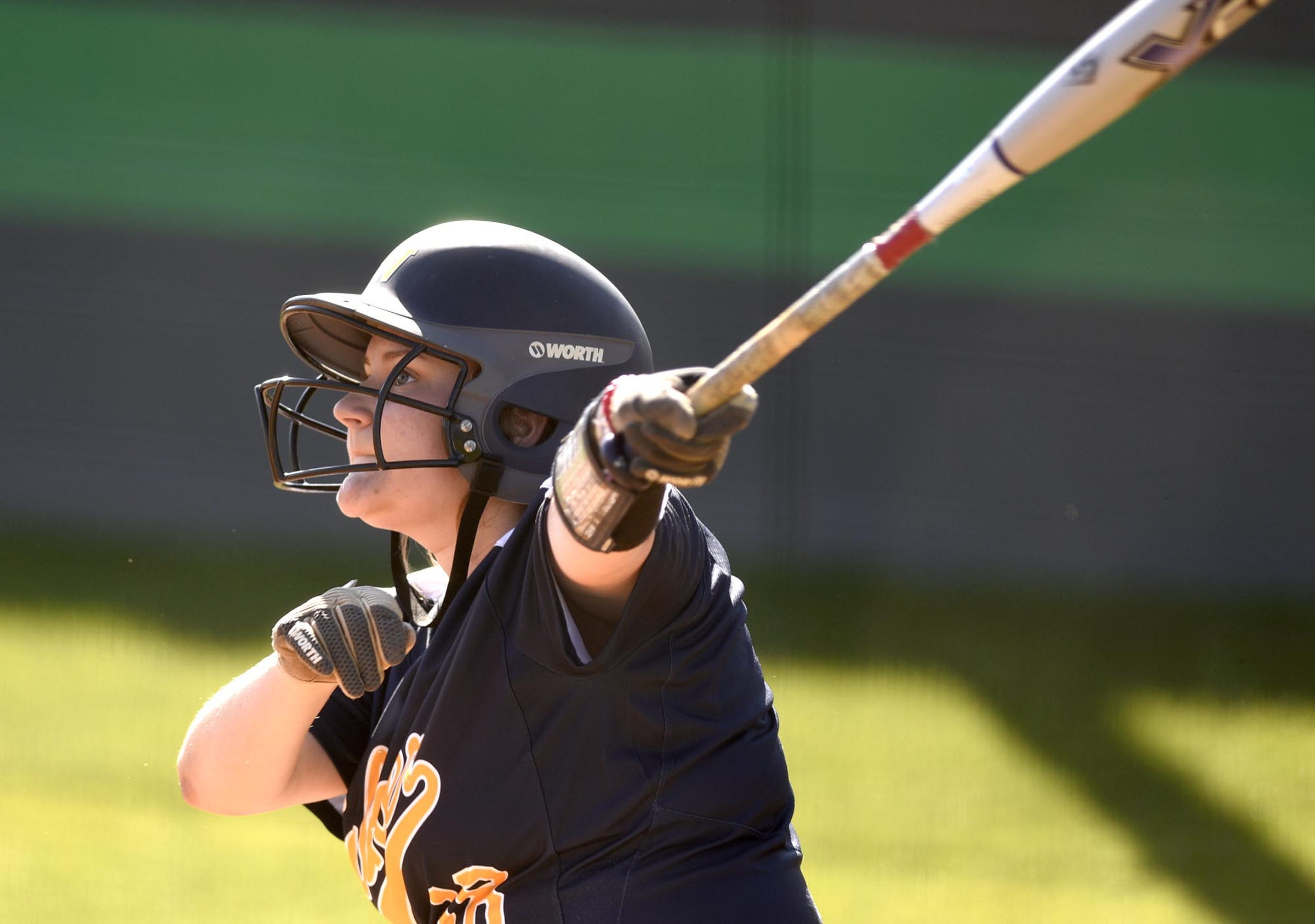 Walker Valley's Bailey Smith (18) watches her triple sail into left field. The Walker Valley Lady Mustangs visited the East Hamilton Lady Hurricanes in TSSAA softball action on April 10, 2019.