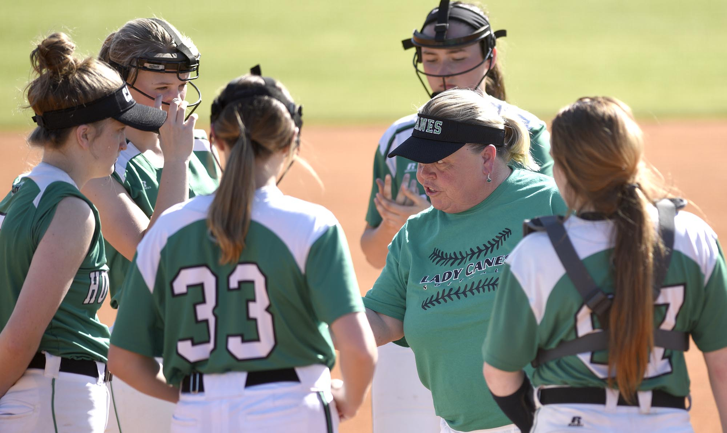 East Hamilton head coach Norma Nelson attempts to rally the Lady Canes. The Walker Valley Lady Mustangs visited the East Hamilton Lady Hurricanes in TSSAA softball action on April 10, 2019.