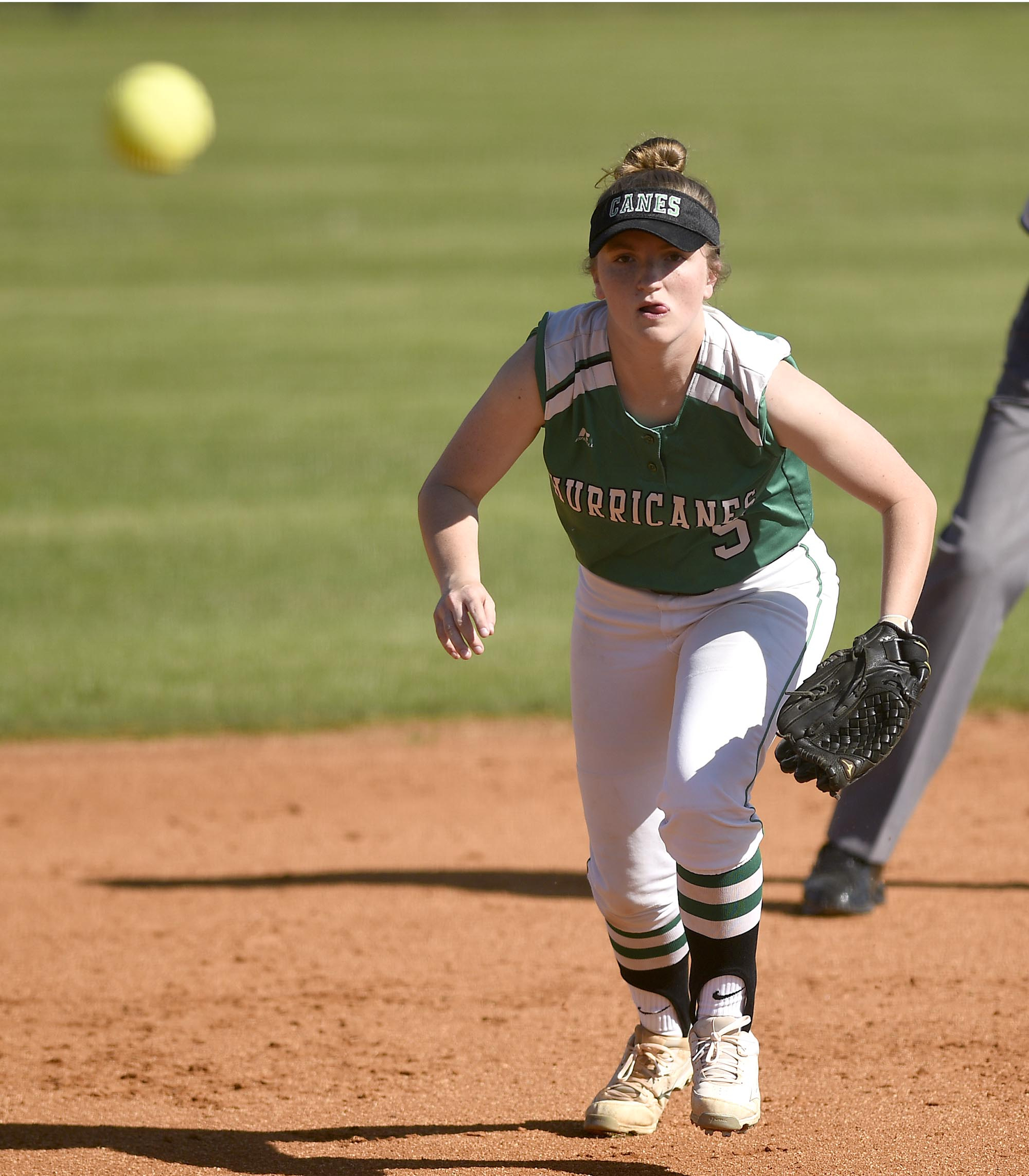 East Hamilton's Sydney Batten (5) moves on the ball. The Walker Valley Lady Mustangs visited the East Hamilton Lady Hurricanes in TSSAA softball action on April 10, 2019.