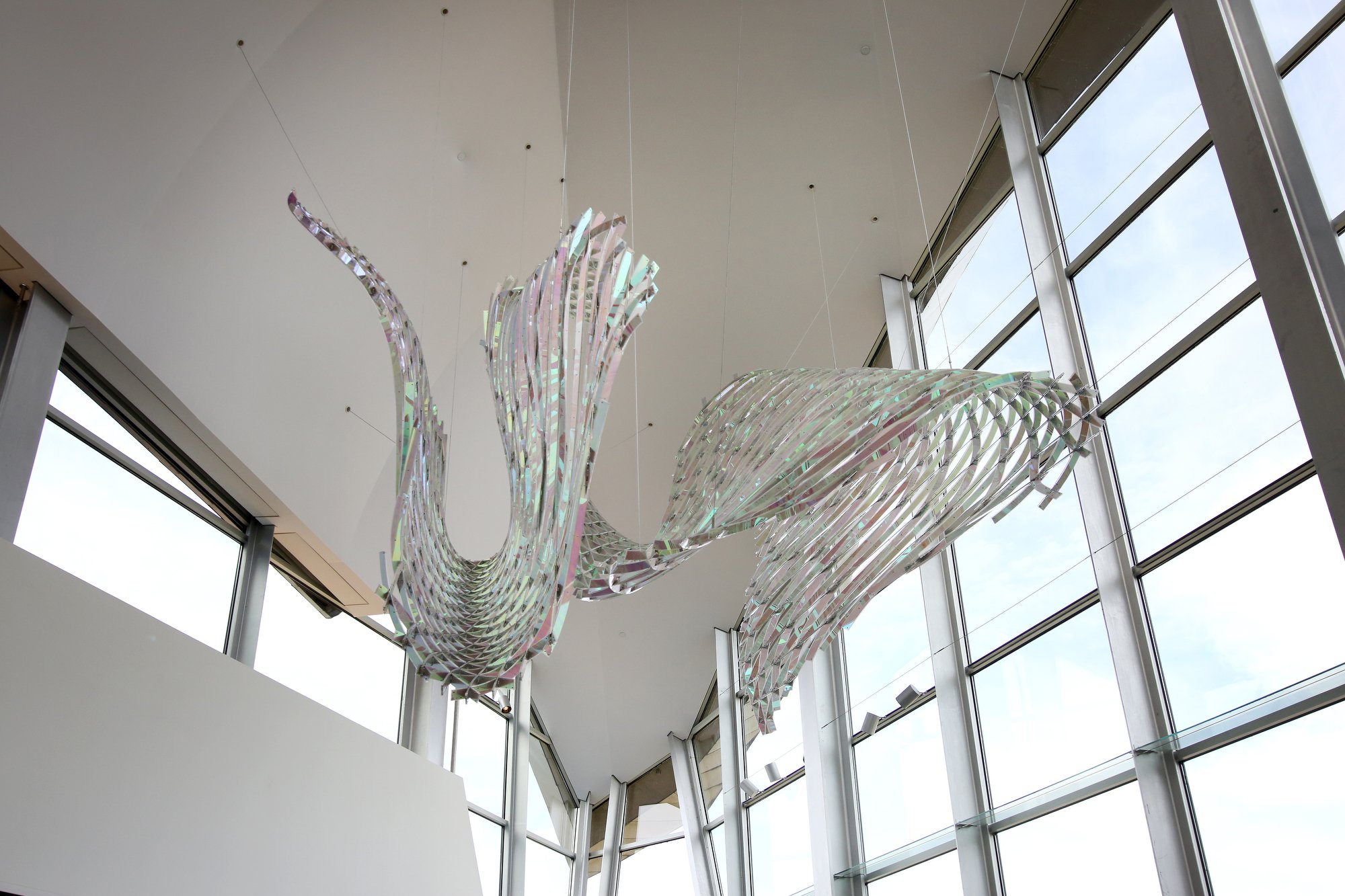 A piece titled "All Equations Are Wave Equations" by Alyson Shotz hangs at the Hunter Museum Tuesday, February 26, 2019 in Chattanooga, Tennessee. Shotz received her Bachelor of Fine Arts from the Rhode Island School of Design, and her Master of Fine Arts from the University of Washington, Seattle.