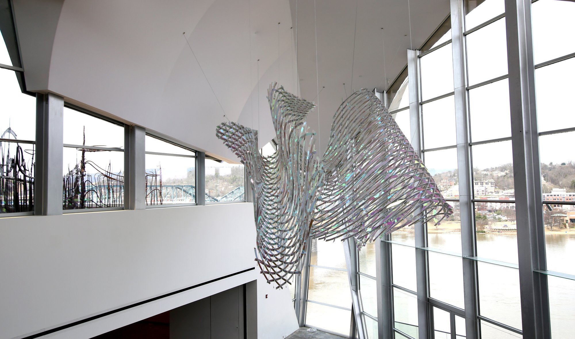 A piece titled "All Equations Are Wave Equations" by Alyson Shotz hangs at the Hunter Museum Tuesday, February 26, 2019 in Chattanooga, Tennessee. Shotz received her Bachelor of Fine Arts from the Rhode Island School of Design, and her Master of Fine Arts from the University of Washington, Seattle.