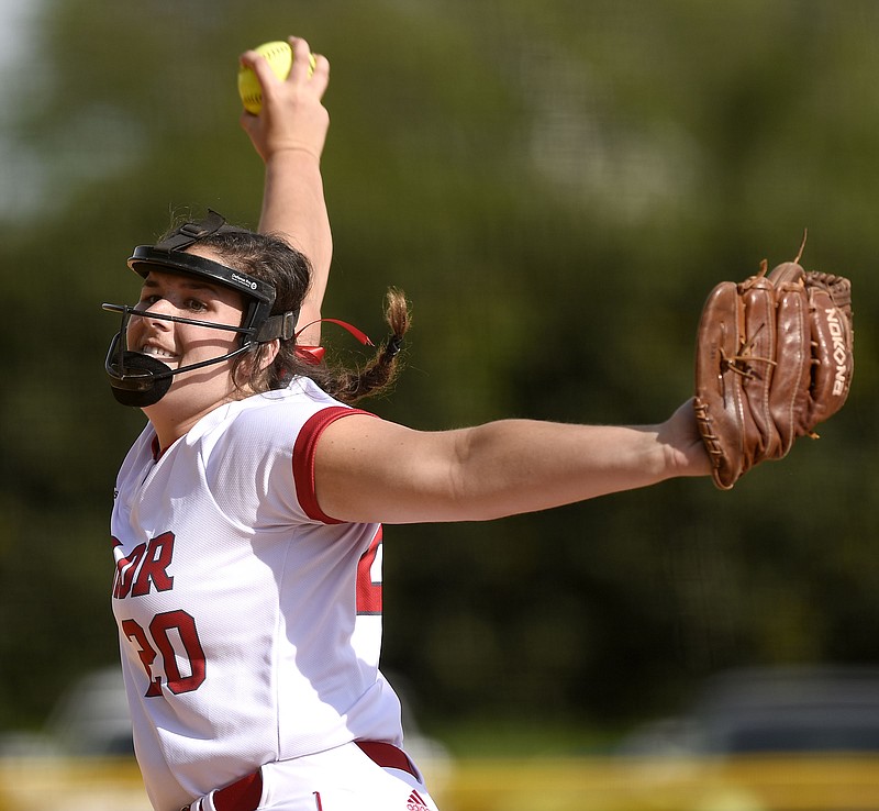 Mazy Ann McKnight pitches for Baylor during the Lady Red Raiders' softball game at rival GPS on Thursday. GPS won 5-0.