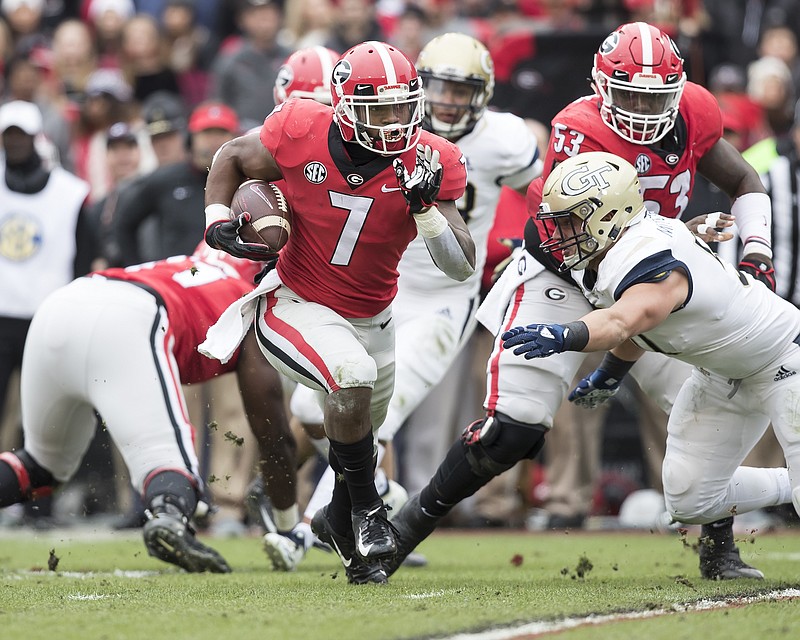 Georgia running back D'Andre Swift has averaged 6.8 yards per carry through his first two seasons with the Bulldogs.