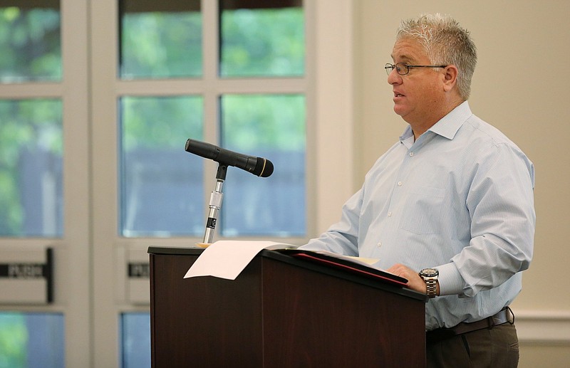 Dennis Thayer, the former emergency management and 911 director for Catoosa County, speaks to the Catoosa County Board of Commissioners Tuesday, April 16, 2019 during a grievance hearing for Thayer at the Catoosa County administrative office in Ringgold, Georgia. County Manager Alicia Vaughn fired Thayer on March 11, citing "gross insubordination." 