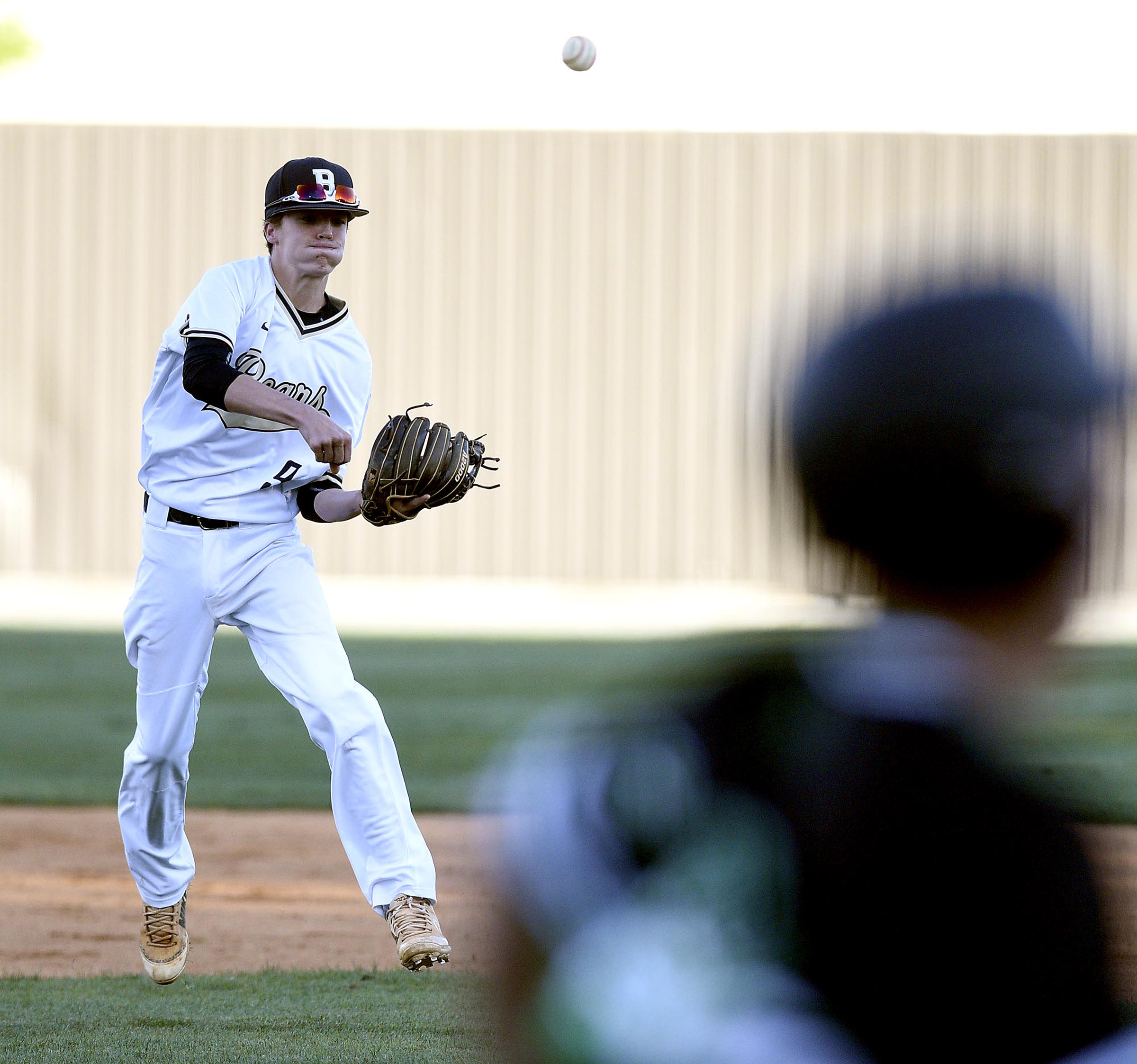 Bradley shortstop Ashton Simmons (9) throws out a Hurricane runner. The East Hamilton Hurricanes visited the Bradley Central Bears in TSSAA baseball action on April 16, 2019.