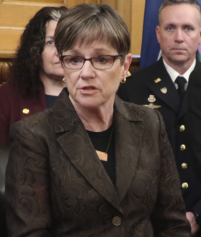 FILE - In this Wednesday, April 17, 2019 file photo, Kansas Gov. Laura Kelly speaks during a news conference at the Statehouse in Topeka, Kansas. The Democratic governor is urging the Republican-controlled Legislature to remain cautious in the wake of a new, slightly more optimistic forecast for state tax collections. (AP Photo/John Hanna)

