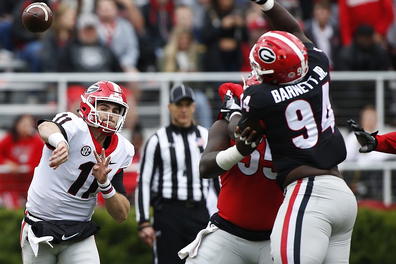 Georgia quarterback Jake Fromm passes during Saturday's G-Day spring football game Saturday in Athens, Ga.