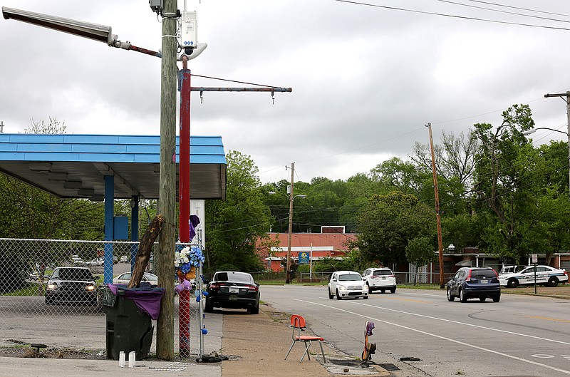 A Chattanooga Police Department public safety camera is attached to a pole by the Big K gas station at 909 Dodson Ave. Friday, April 19, 2019 in Chattanooga, Tennessee. Investigators pulled the footage from one of their cameras located by the convenience store, and within about 30 minutes, they recognized the suspect from a homicide that occurred Monday.