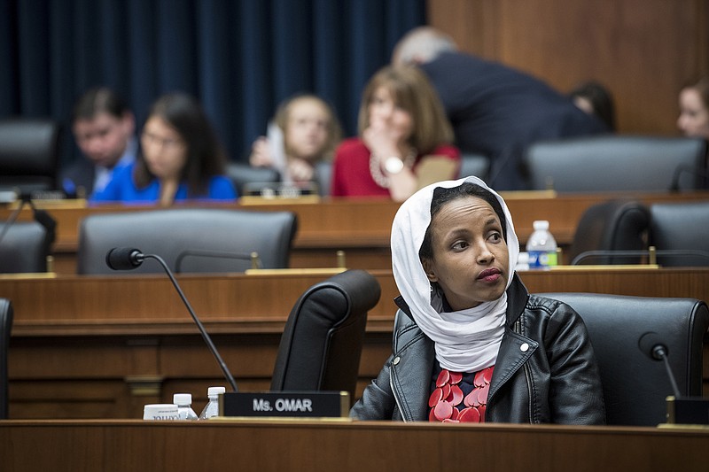 Rep. Ilhan Omar, D-Minnesota, attends a House Education and Labor Committee hearing in Washington on March 13, 2019. (Sarah Silbiger/The New York Times)