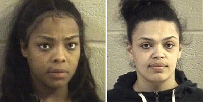 This combination photo shows Myiesha Mayes, left, and Ashley Ikeard, who are suspects in a Dalton, Georgia, shoplifting case.