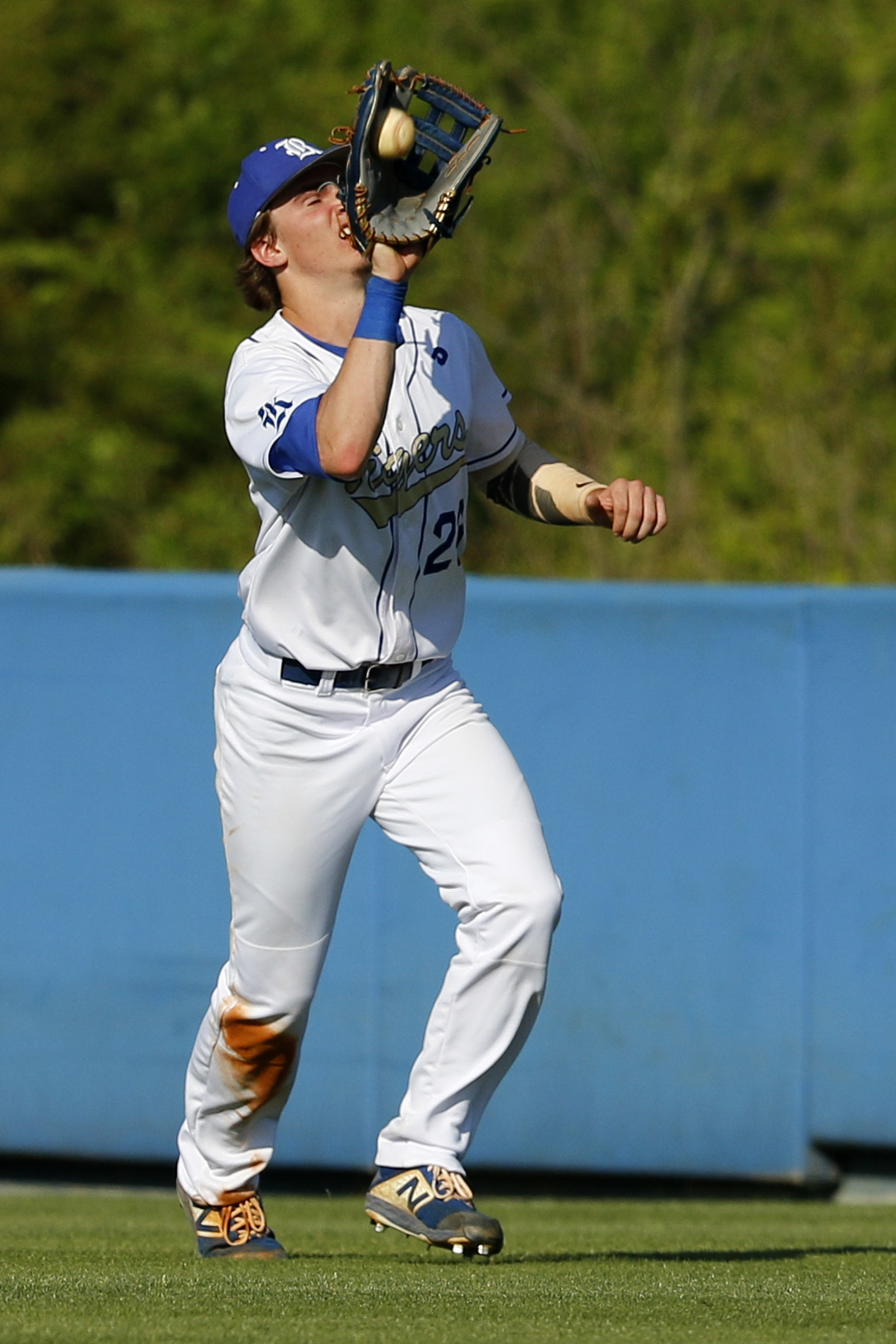 Ringgold's Wyatt Tennant makes a catch for an out in the first game of a double header in the first round of the GHSA playoffs against Cherokee Bluff at Bill Womack Field at Ringgold High School on Wednesday, April 24, 2019 in Ringgold, Ga.
