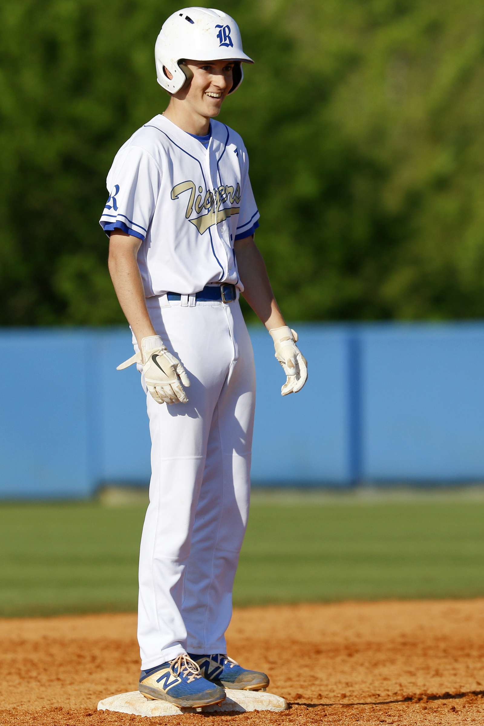 Ringgold's Johnny Camillucci reacts after reaching second base on an RBI double during the first game of a double header in the first round of the GHSA playoffs against Cherokee Bluff at Bill Womack Field at Ringgold High School on Wednesday, April 24, 2019 in Ringgold, Ga.