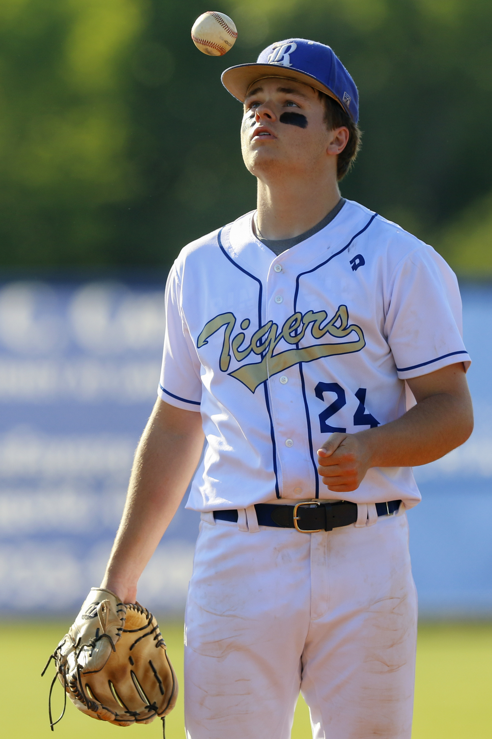 Ringgold's Holden Tucker tosses the ball while waiting to pitch during the first game of a double header in the first round of the GHSA playoffs against Cherokee Bluff at Bill Womack Field at Ringgold High School on Wednesday, April 24, 2019 in Ringgold, Ga.