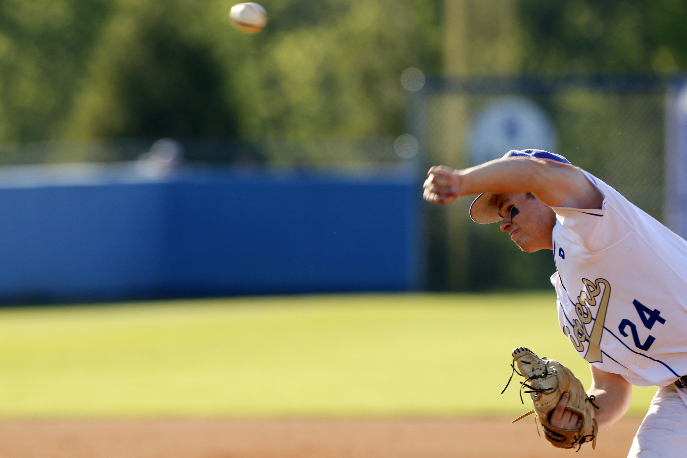 Ringgold's Holden Tucker pitches during the first game of a double header in the first round of the GHSA playoffs against Cherokee Bluff at Bill Womack Field at Ringgold High School on Wednesday, April 24, 2019 in Ringgold, Ga.