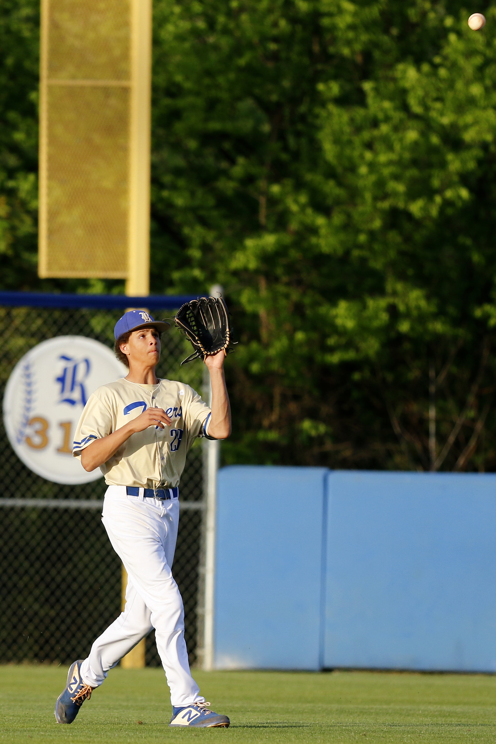 Ringgold's Kenyon Ransom makes a catch in the outfield for an out during the second game of a double header in the first round of the GHSA playoffs against Cherokee Bluff at Bill Womack Field at Ringgold High School on Wednesday, April 24, 2019 in Ringgold, Ga.